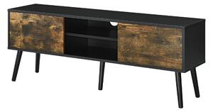 TV-állvány Eskilstuna S 120 x 29,5 x 46,5 cm TV-szekrény polccal tévéasztal ajtóval forgácslap tömör fa lábakkal fekete/fa-hatású, sötét árnyalat