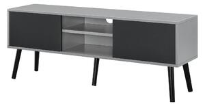 TV-állvány Eskilstuna HS 120 x 29,5 x 46,5 cm TV-szekrény polccal tévéasztal ajtóval forgácslap tömör fa lábakkal világosszürke/fekete