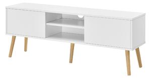 TV-állvány Eskilstuna Weib 120 x 29,5 x 46,5 cm TV-szekrény polccal tévéasztal ajtóval forgácslap tömör fa lábakkal fehér