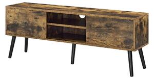 TV-állvány Eskilstuna 120 x 29,5 x 46,5 cm TV-szekrény polccal tévéasztal ajtóval forgácslap tömör fa lábakkal fa-hatású, sötét árnyalat