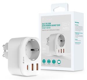 Devia hálózati csatlakozóaljzat 2xUSB-A + Type-C PD kimenettel - Devia Smart Series 2A+C PD 20W Auto Power Socket - fehér