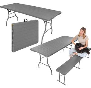 STÓŁ CATERINGOWY SKŁADANY W WALIZKĘ 180x74CM MAX.100KG WOODLAND DESKA CIEMNY SZARY