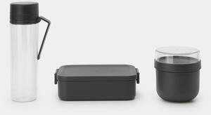 Brabantia Make & Take Breakfast and Lunch Set 3db-os szett, vizes palack + reggeliző tál + közepes méretű ételhordozó doboz, BPA mentes műanyag, sötétszürke - 206740