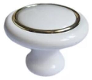 Fehér, műanyag gombfogantyú króm karikával, 32 mm