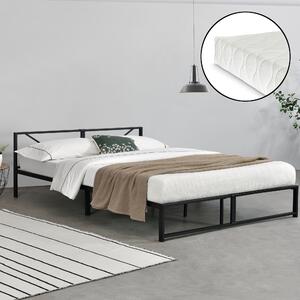 Fémkeretes ágy Meran 180 x 200 cm szinterezett acél, 300 Kg fekete ágyráccsal karc-és ütésmentes, kopásálló 1 személyes hideghabos matraccal