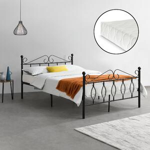 Fémkeretes ágy Apolda 140 x 200 cm porszórt (szinterezett) acél váz fekete, matt dekoratív fej-és lábrész dupla ágy hideghabos matraccal
