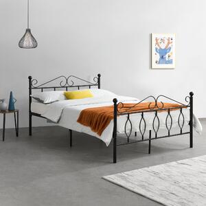 Fémkeretes ágy Apolda 140 x 200 cm porszórt (szinterezett) acél váz fekete, matt dekoratív fej-és lábrész dupla ágy