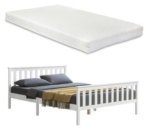 Faágy Breda magasított fejtámlája 200x140 cm fehér matt lakkozott dupla ágy 150 Kg ágyráccsal és hideghabos matraccal