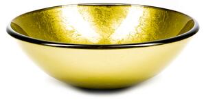 Üveg mosdókagyló arany színnel kör alakú, ajándék lefolyóval(09-030)