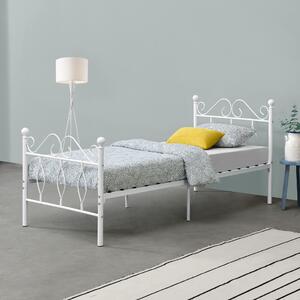 Fémkeretes ágy Apolda 90 x 200 cm porszórt (szinterezett) acél váz fehér, matt dekoratív fej-és lábrész egyszemélyes ágy