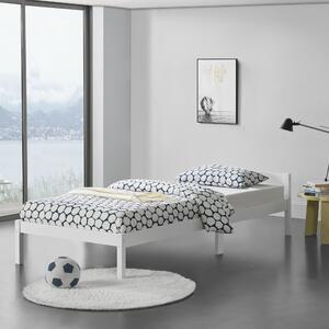 Ágykeret Nakkila ágyráccsal fenyőfa 90x200 cm egyszemélyes egyszerű faágy fejtámlával fehér matt lakkozott