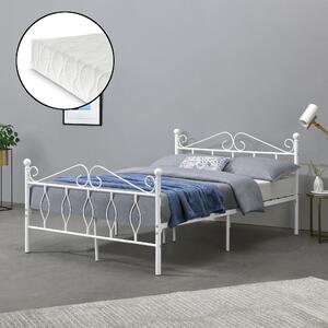 Fémkeretes ágy Apolda 140 x 200 cm porszórt (szinterezett) acél váz fehér, matt dekoratív fej-és lábrész dupla ágy hideghabos matraccal