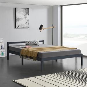 Ágykeret Nakkila ágyráccsal fenyőfa 140x200 cm dupla ágy egyszerű faágy fejtámlával sötétszürke matt lakkozott