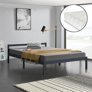 Ágykeret Nakkila ágyráccsal és matraccal fenyőfa 140x200 cm duplaágy egyszerű faágy fejtámlával matt sötétszürke