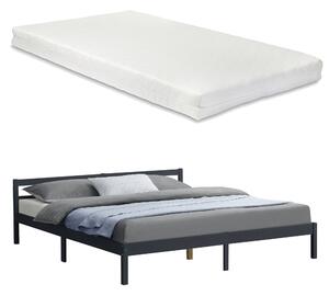 Ágykeret Nakkila ágyráccsal és matraccal fenyőfa 180x200 cm duplaágy egyszerű faágy fejtámlával matt sötétszürke