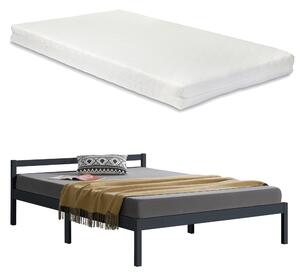 Ágykeret Nakkila ágyráccsal és matraccal fenyőfa 140x200 cm duplaágy egyszerű faágy fejtámlával matt sötétszürke