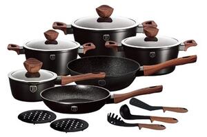 Berlinger Haus Ebony Rosewood Line 15 részes edénykészlet gránit-márvány bevonattal,rózsafa mintázatú fogókkal