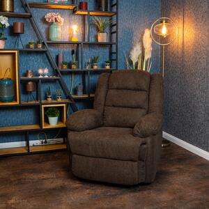 Fekvőfotel, relax fotelágy elektromosan dönthető háttámlával, lábtartóval kávébarna szövet (8002-ELEC-FAB-COFFEE)