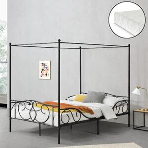 Baldachinos ágy hideghabos matraccal Finström 140 x 200 cm acél kétszemélyes ágy matt fekete