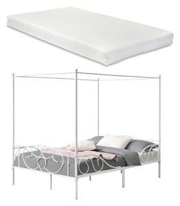 Baldachinos ágy hideghabos matraccal Finström 140 x 200 cm acél kétszemélyes ágy matt fehér