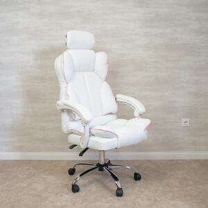 Főnöki irodai szék, forgószék fejtámlával fehér-rózsaszín (JM808-WHITE-7)