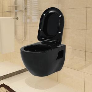 VidaXL falra szerelhető fekete kerámia WC rejtett öblítőtartállyal