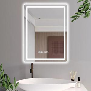 HD HÉRA 55 cm széles álló fürdőszobai mosdószekrény, fényes fehér, króm kiegészítőkkel, 2 soft close ajtóval, szögletes kerámia mosdóval és LED okostükörrel