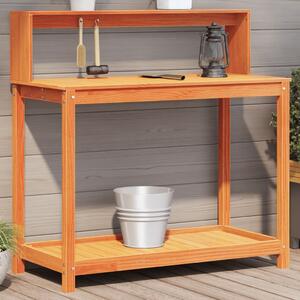 VidaXL barna tömör fenyőfa ültetőasztal polccal 108 x 50 x 109,5 cm