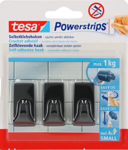 Tesa Black Hooks S Powerstrips öntapadó kampó kis négyzet alakú Fekete