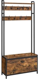 Fogas cipőtárolóval, előszobafal padokkal, 85x30x180cm, rusztikus barna és fekete