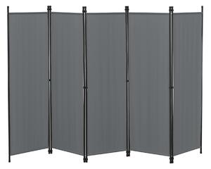 Paraván Huesca 5-paneles sötétszürke acél/poliészter 171x250 cm összecsukható
