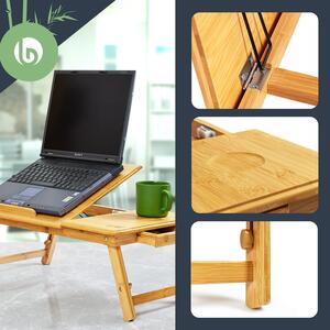 Blumfeldt Laptop tartó asztalka, szellőzőnyílásokkal, állítható magasság, 58 x 23 x 29 cm, bambusz