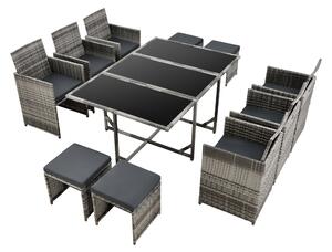 Kertibútor szet Laredo 11-részes XL asztal 6 fotel 4 puff szürke melír/fekete