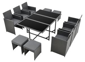 Kertibútor szet Laredo 11-részes XL asztal 6 fotel 4 puff sötétszürke/fekete