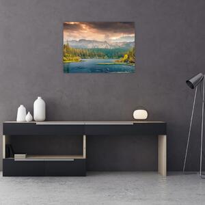 Egy kép a hegyi folyó és a hegyek (70x50 cm)