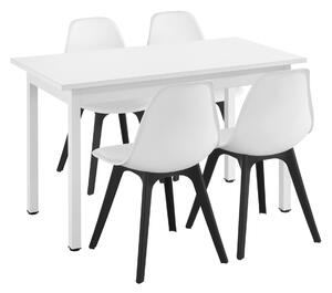 Étkezőgarnitúra étkezőasztal 120cm x 60cm x 75cm székekkel étkező szett konyhai asztal 4 műanyag székkel 83x54x48 cm fehér-fekete
