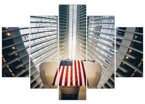 Építkezés az USA zászlóval képe (150x105 cm)