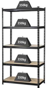 Nagy teherbírású polcos állvány 350 kg, 900 x 1800 x 450 mm, fém/fa polcokkal, TOOLCRAFT