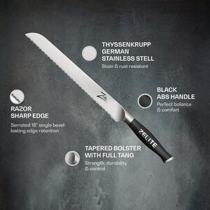 Zelite Infinity by Klarstein Comfort Pro, 10" kenyérvágó kés, 56 HRC, fogazott él, rozsdamentes acél