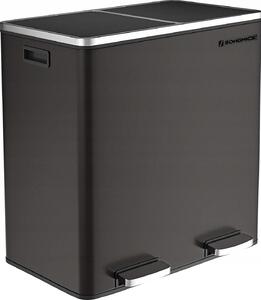 Songmics Légmentes Fém Pedálos Dupla Szemetes 2x30 L, 15 Szemeteszsákkal, Fekete
