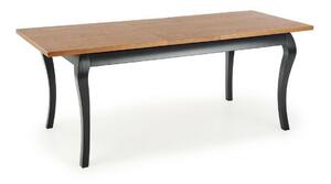 Asztal Houston 1202, Sötét tölgy, Fekete, 77.5x80x160cm, Hosszabbíthatóság, Természetes fa furnér, Váz anyaga, Bükkfa