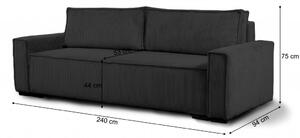 SMART fekete összecsukható háromüléses kanapé