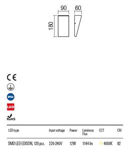 JAPO kültéri LED fali lámpa sötétszűrke 9x18 cm, IP54 12W/4000K