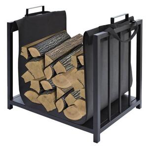 Kaminer tüzifa tároló, fekete, acélváz, fogantyúk, textilzsák, 50x50,5 cm