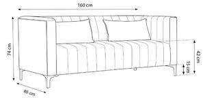 Sötétkék bársony kétüléses kanapé MICADONI ANNITE 160 cm fekete talppal