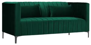 Sötétzöld bársony kétüléses kanapé MICADONI ANNITE 160 cm fekete talppal
