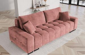 Rózsaszín bársony háromszemélyes kanapéágy MICADONI BYRON 250 cm