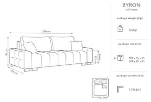 Világosszürke bársony háromszemélyes kanapéágy MICADONI BYRON 250 cm