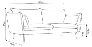Piros bársony háromszemélyes kanapé MICADONI AGATE 183 cm
