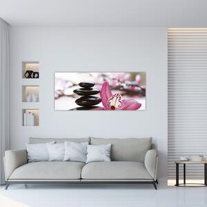 Masszázs kövek és orchideák képe (120x50 cm)